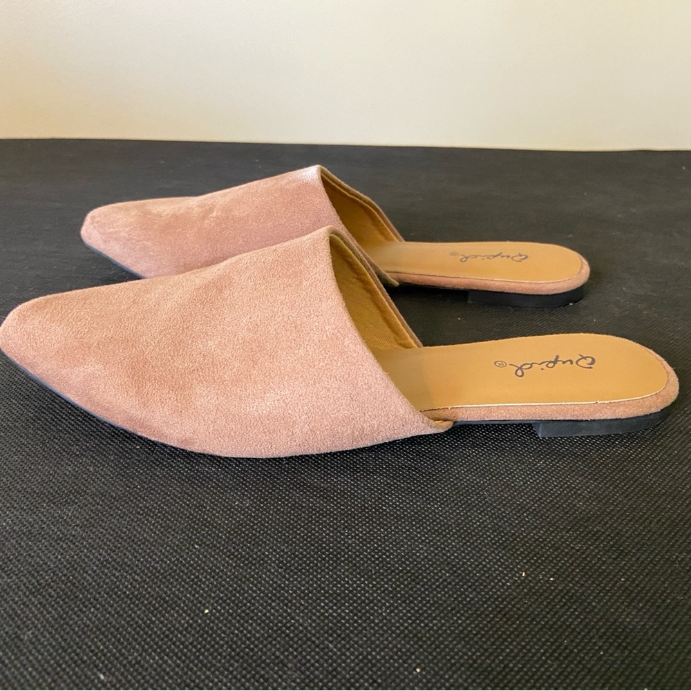 Qupid Women's Suede Mules in Soft Tan - Picture 2 of 5